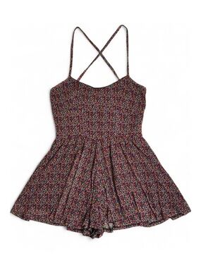 Urban Outfitters Floral Romper Criss Cross Back Black Multicolor Size Medium